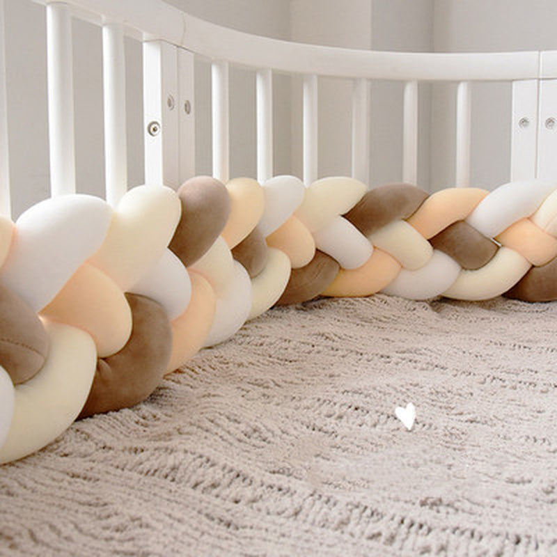 Heightening Baby Braided Crib Bumpers Knot Long Pillow Cushion Bedding Room Dector
