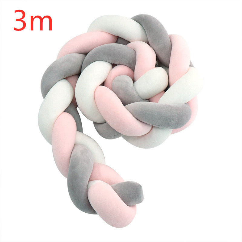 Heightening Baby Braided Crib Bumpers Knot Long Pillow Cushion Bedding Room Dector