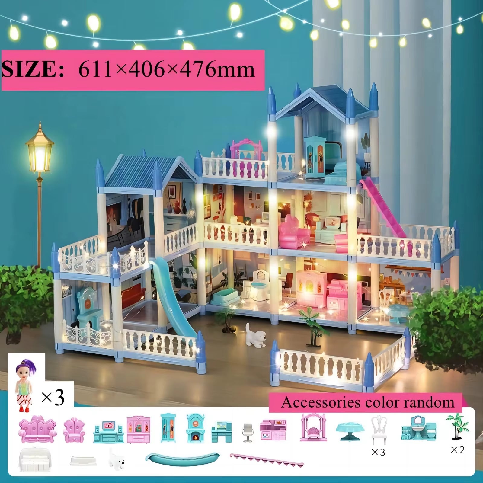 Children'S Music Doll House Assembly Villa House 3D DIY Dream Princess Castle Villa Assembly Doll House Set Toy Girl Family Toy