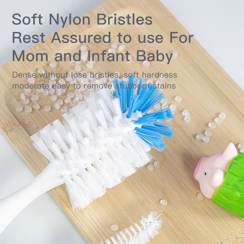 2 in 1 Mother-Child Nylon Baby Bottle Cup Cleaning Brush Suction Stand Type Feeding Clean Tool Set