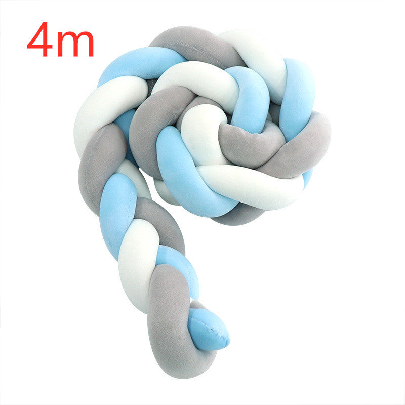 Heightening Baby Braided Crib Bumpers Knot Long Pillow Cushion Bedding Room Dector