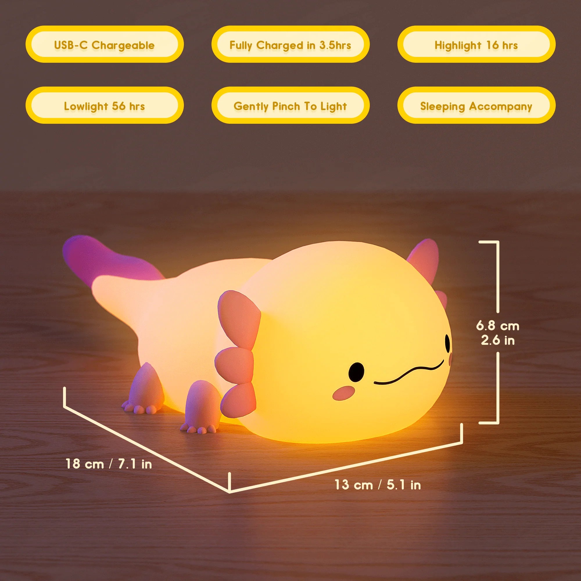 Cute Axolotl Night Light,Axolotl Light,Animal Silicone Nursery Night Lamp,Touch Control Nightlights,Usb Rechargeable