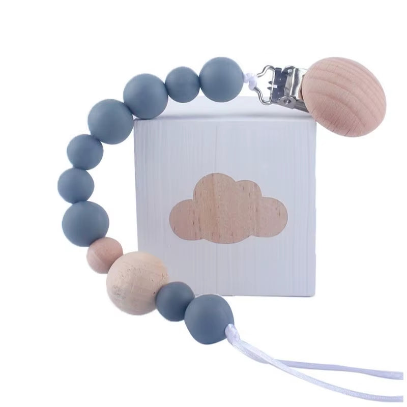 Newborn Feeding Pacifier Baby Wooden Beaded Pacifier Clip Silicone Chain Nipple Holder Baby Pacifier for Children 2023 Hot Sale