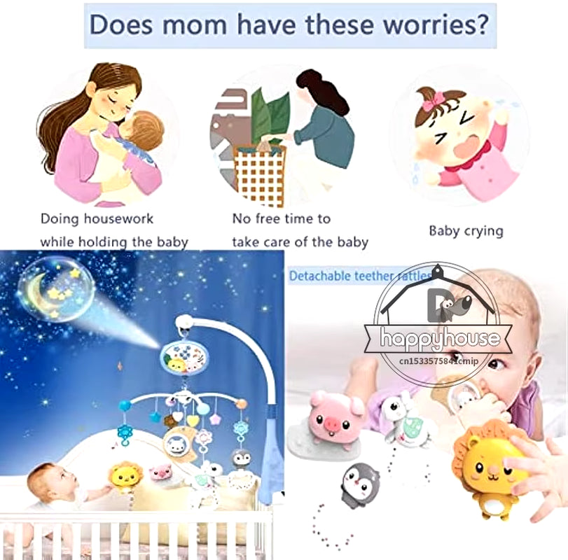 Baby Crib Mobile with Lights Music Projection for Infants 0-6 Months Remote Control Crib Toys for Newborn Baby Mobile for Crib