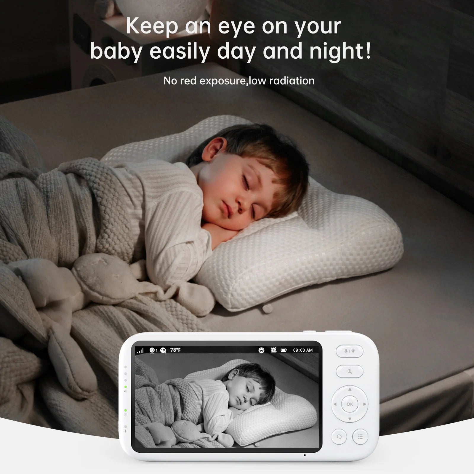 2K Video Baby Monitor, 3000Ft Long Range No Wifi Baby Monitor with 2 Cameras and Audio, 5.5" Split Display, AI Cry Detect, IR Night Vision, 2-Way Audio, 6000Mah