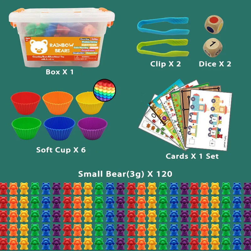 Montessori Toys Box Rainbow Stack Cups Counting Bears Color Weights Sensory Toys