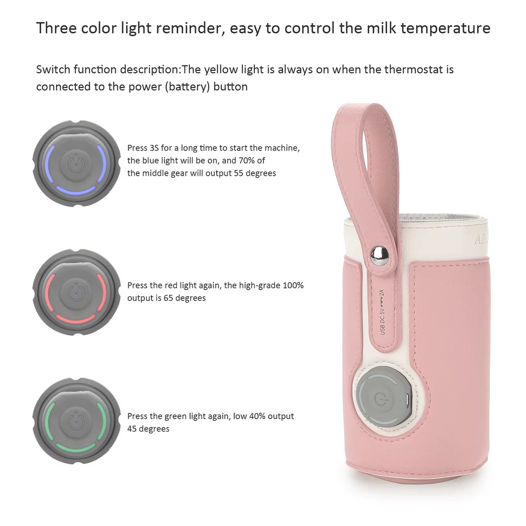 3 Temperature Adjustable Portable Baby Bottle Warmer, Portable Car Travel Bottle Warmer USB Milk Heat Keeper Baby Bottle Warmer