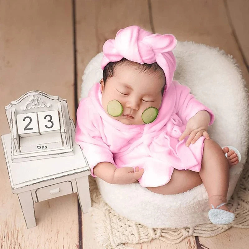 Newborn Photography Props Baby Hooded Robe with Belt Bathrobe Bath Towel Cucumber Set Outfit Baby Costume Photo Accessories