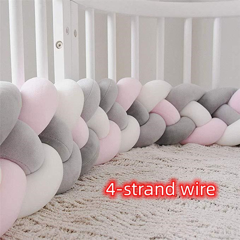 Heightening Baby Braided Crib Bumpers Knot Long Pillow Cushion Bedding Room Dector
