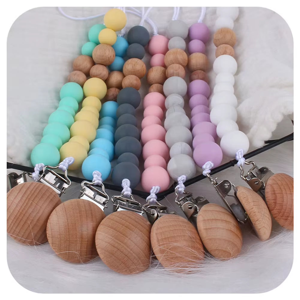 Newborn Feeding Pacifier Baby Wooden Beaded Pacifier Clip Silicone Chain Nipple Holder Baby Pacifier for Children 2023 Hot Sale