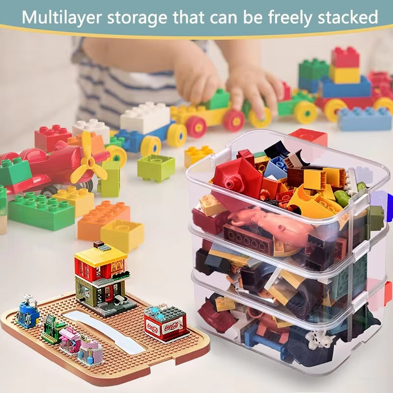 Building Blocks Toys Storage Box for Lids Brick Shaped Plastic Kids Bin Child Toy Containers Sundries Stackable Organizer