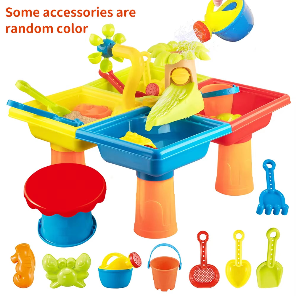 Beach Table Sand Play Toys Children Outdoor Games Baby Water Sand Dredging Tools Beach Table Play Sand Pool Set Toy for Kid Gift