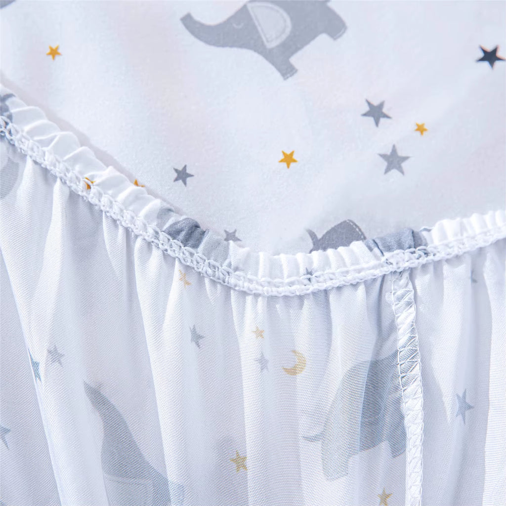 3Pcs Stars Elephant Crib Bedding Sets Crib Set Nursery Bedding Neutral Decor Black (Baby Comforter Fitted Sheet Crib Skirt)