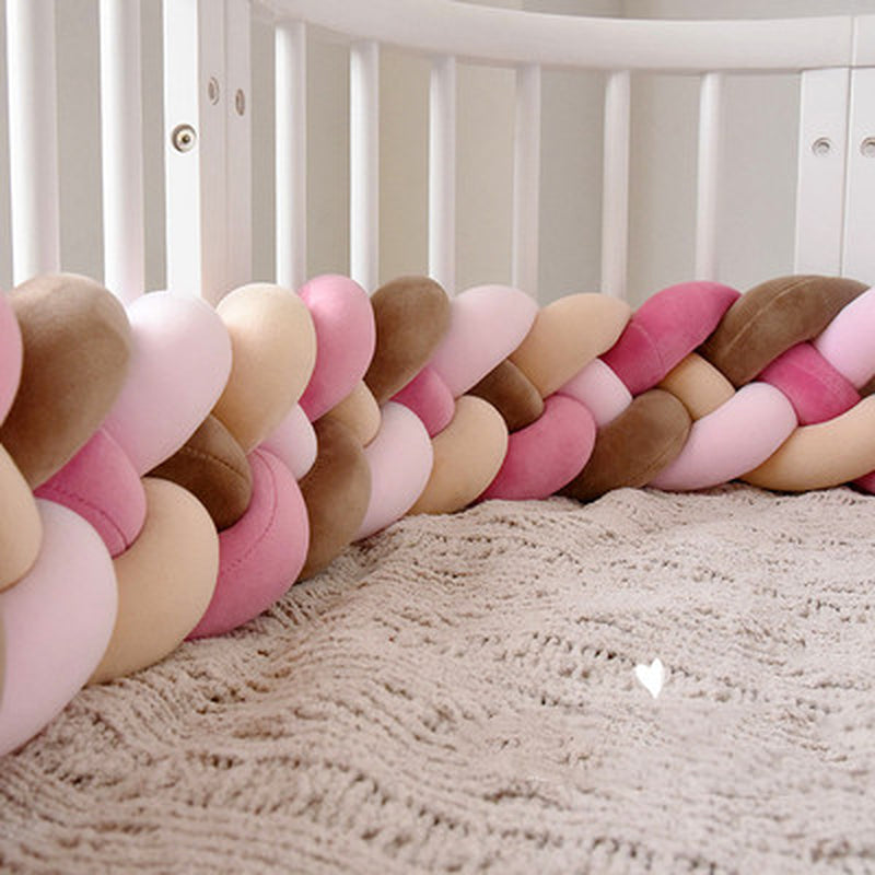Heightening Baby Braided Crib Bumpers Knot Long Pillow Cushion Bedding Room Dector