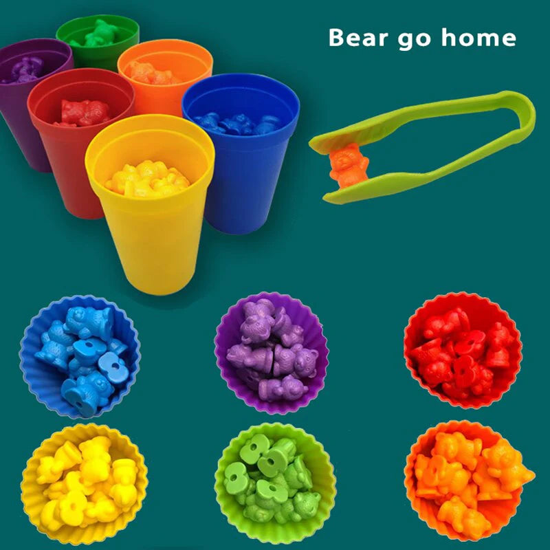 Montessori Toys Box Rainbow Stack Cups Counting Bears Color Weights Sensory Toys