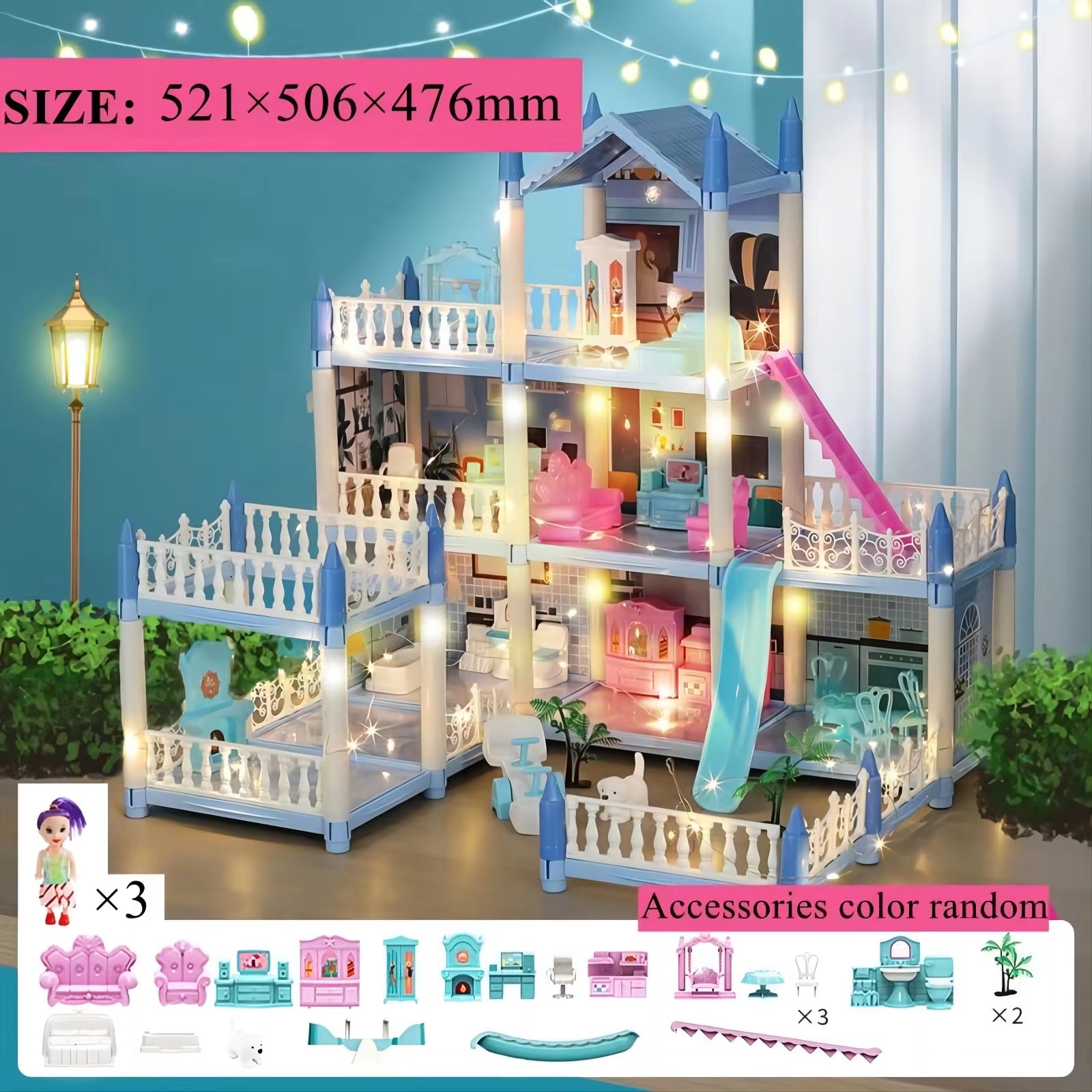 Children'S Music Doll House Assembly Villa House 3D DIY Dream Princess Castle Villa Assembly Doll House Set Toy Girl Family Toy