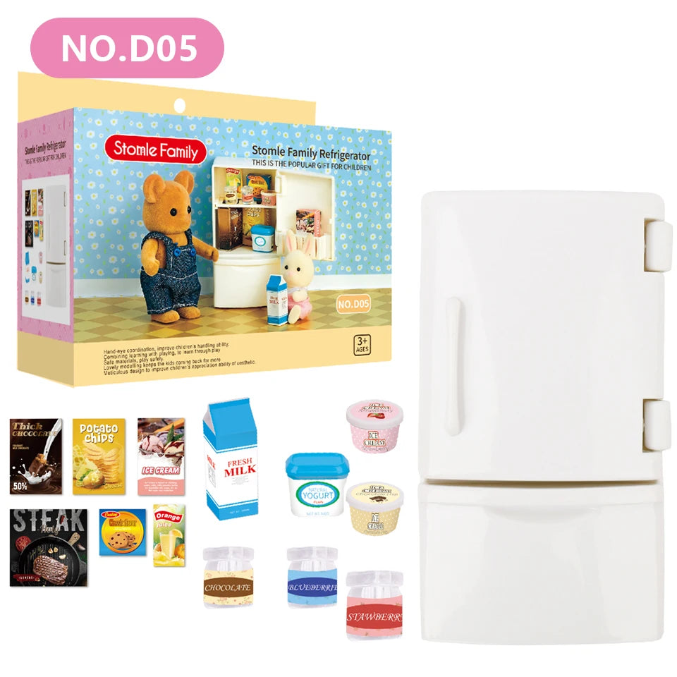 1:12 Miniature Furniture Forest Family Kitchen Toy Dining Table Dollhouse Accessories Bathroom Pretend Play for Girl Gifts Toys