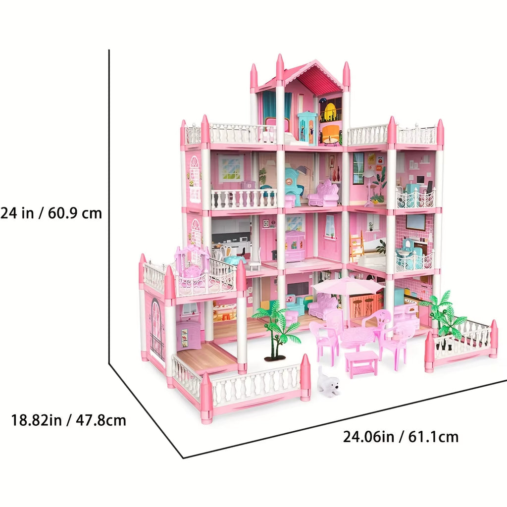 Children'S Music Doll House Assembly Villa House 3D DIY Dream Princess Castle Villa Assembly Doll House Set Toy Girl Family Toy