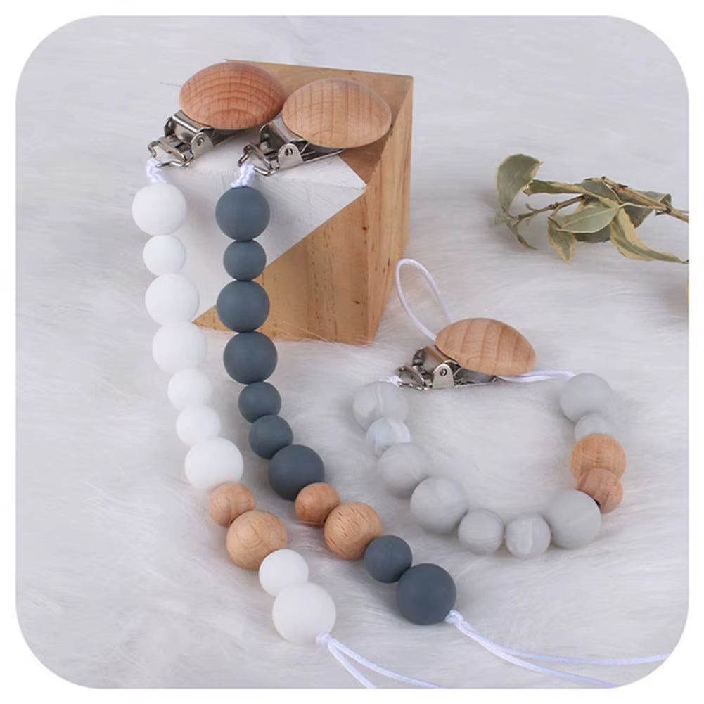 Newborn Feeding Pacifier Baby Wooden Beaded Pacifier Clip Silicone Chain Nipple Holder Baby Pacifier for Children 2023 Hot Sale