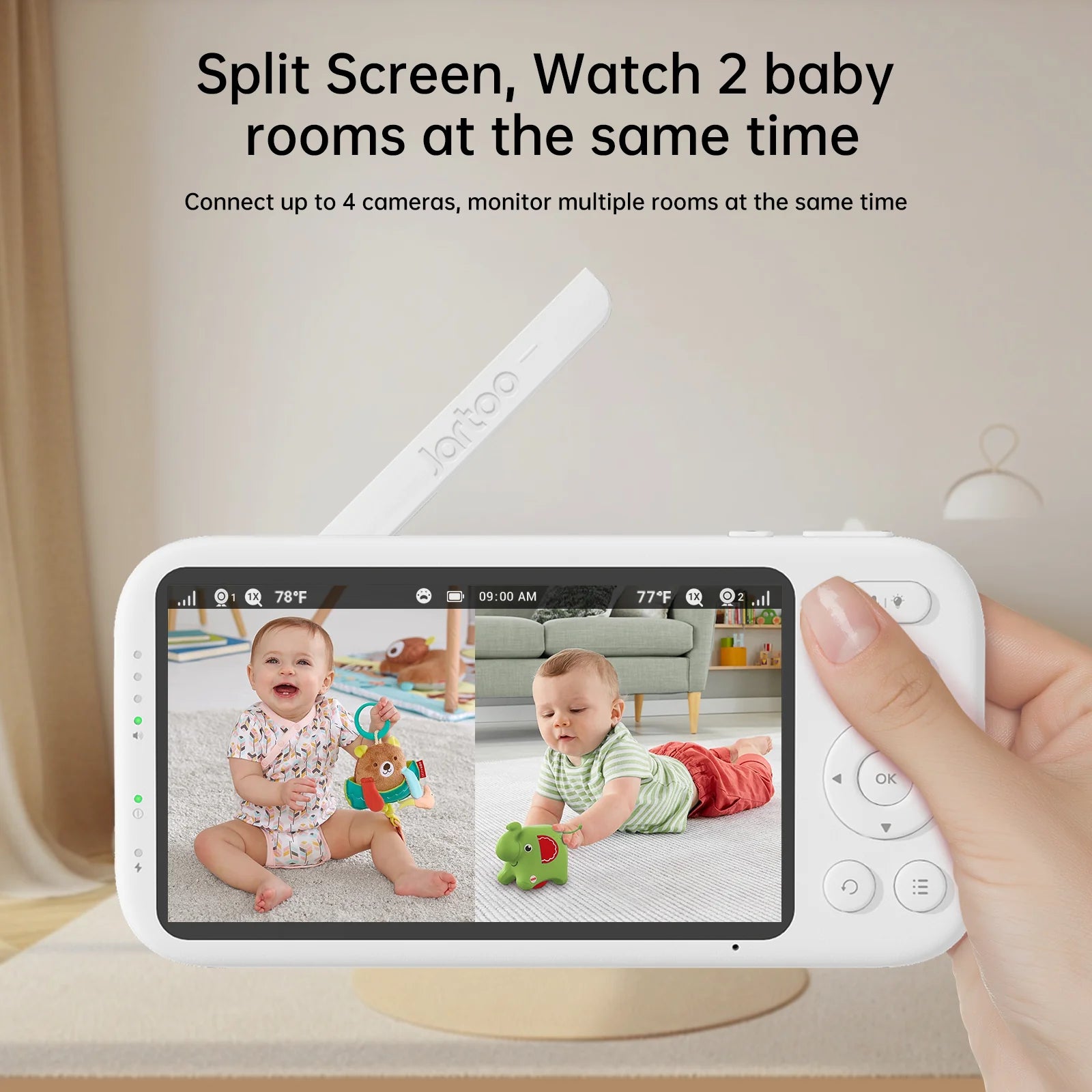 2K Video Baby Monitor, 3000Ft Long Range No Wifi Baby Monitor with 2 Cameras and Audio, 5.5" Split Display, AI Cry Detect, IR Night Vision, 2-Way Audio, 6000Mah