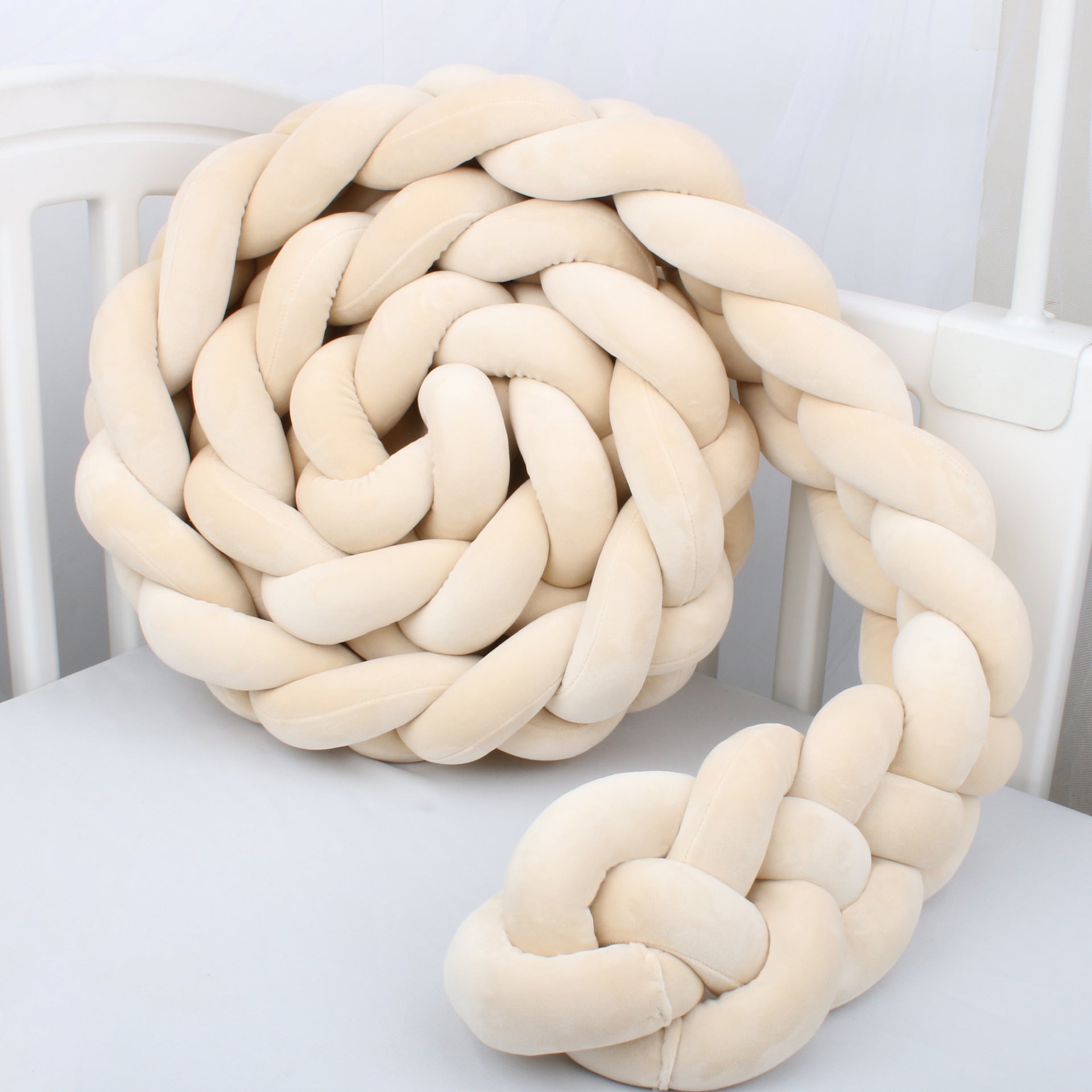 Heightening Baby Braided Crib Bumpers Knot Long Pillow Cushion Bedding Room Dector