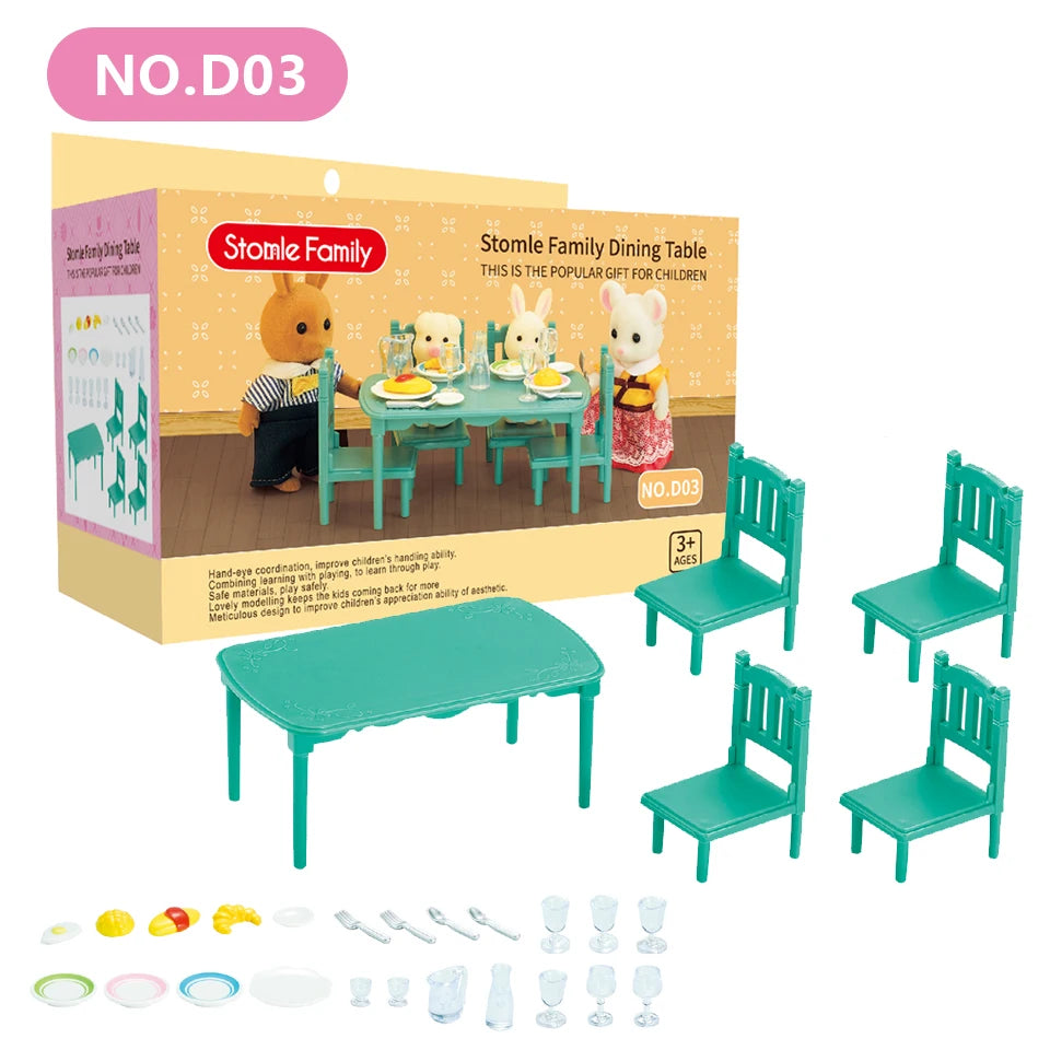 1:12 Miniature Furniture Forest Family Kitchen Toy Dining Table Dollhouse Accessories Bathroom Pretend Play for Girl Gifts Toys