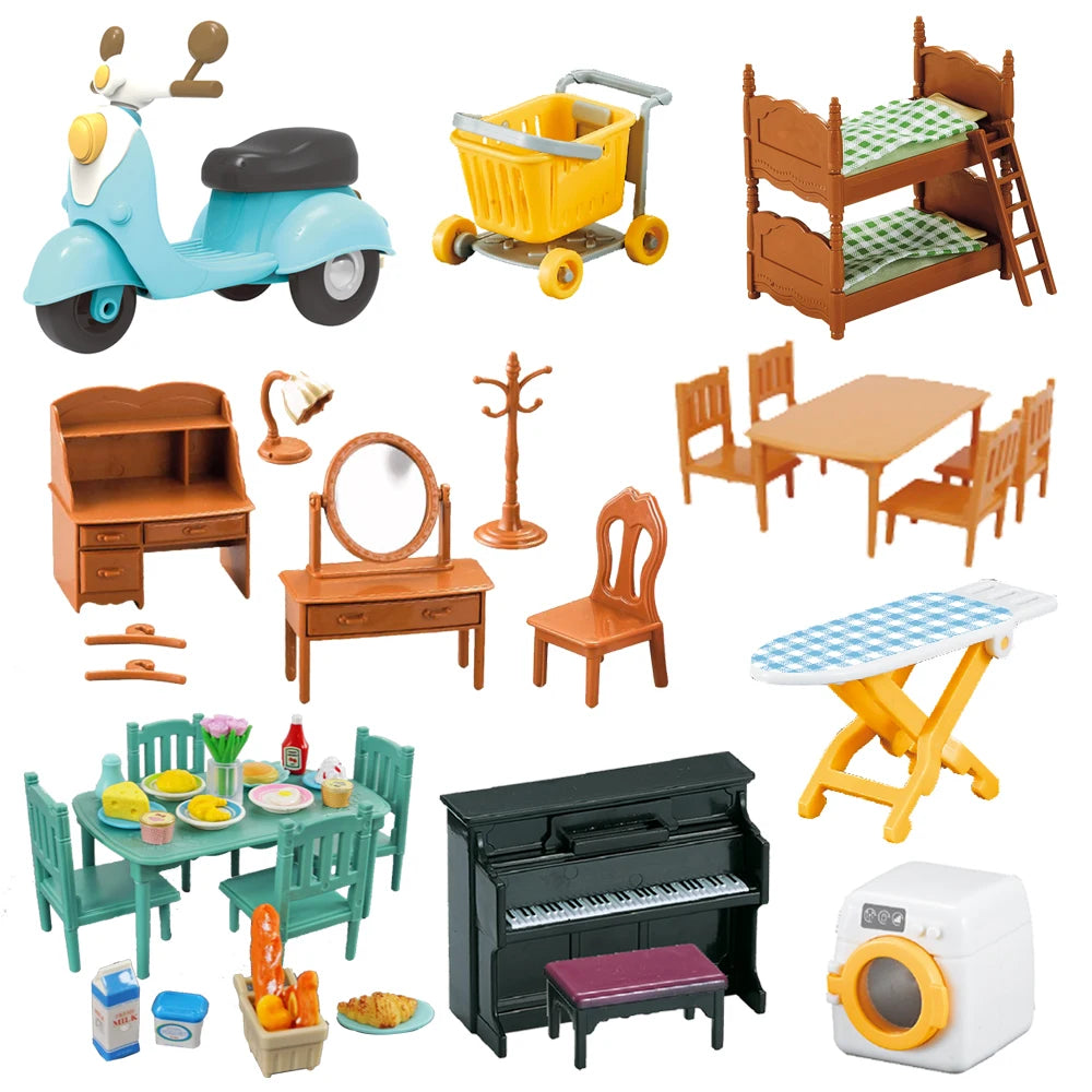 1:12 Miniature Furniture Forest Family Kitchen Toy Dining Table Dollhouse Accessories Bathroom Pretend Play for Girl Gifts Toys