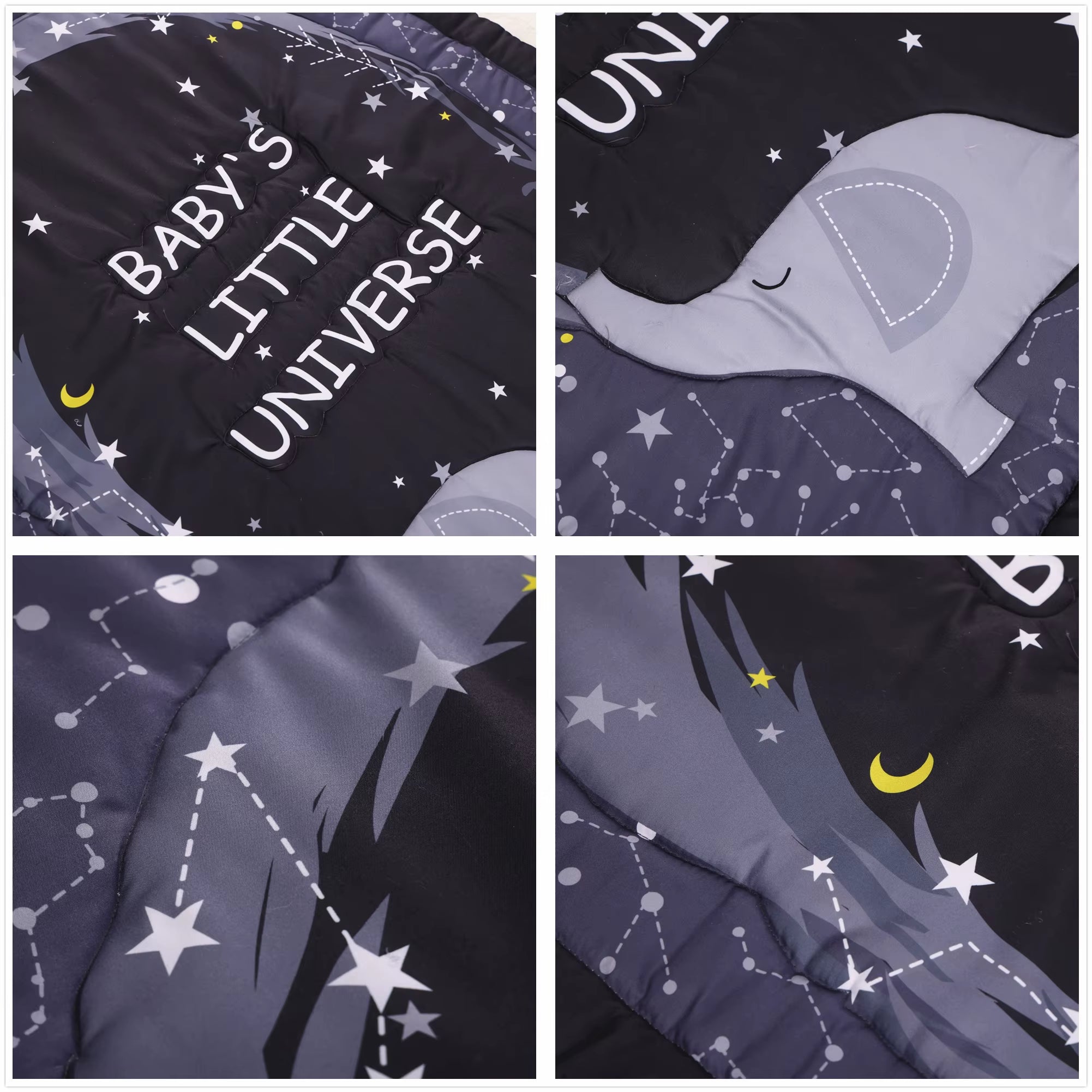 3Pcs Stars Elephant Crib Bedding Sets Crib Set Nursery Bedding Neutral Decor Black (Baby Comforter Fitted Sheet Crib Skirt)