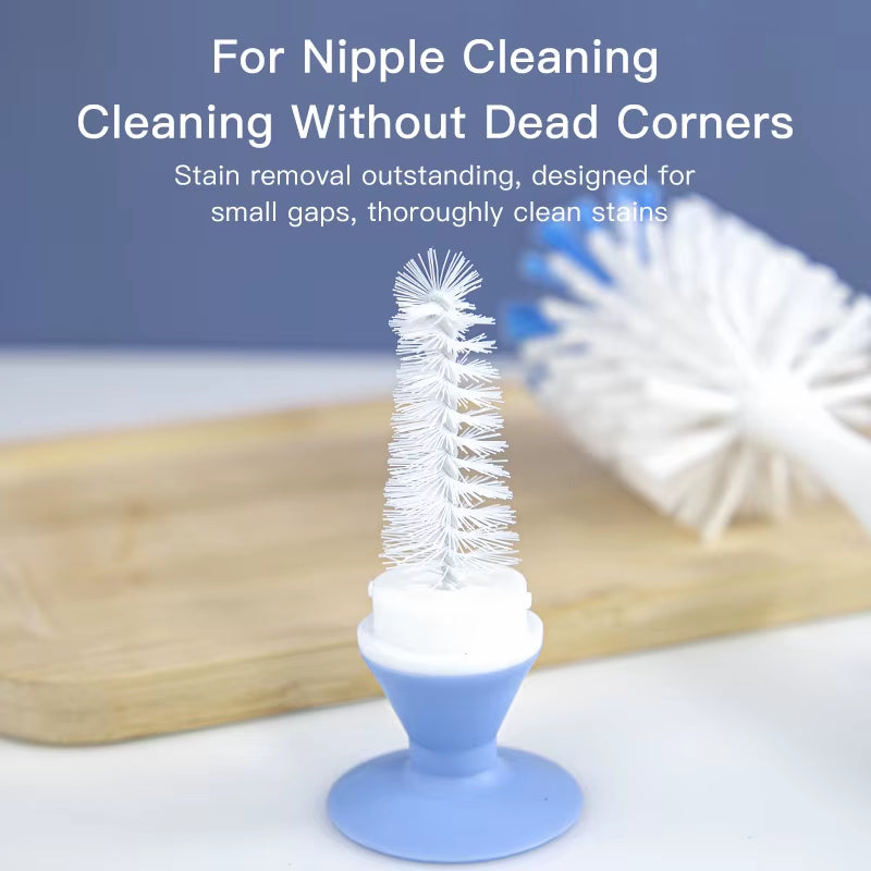 2 in 1 Mother-Child Nylon Baby Bottle Cup Cleaning Brush Suction Stand Type Feeding Clean Tool Set