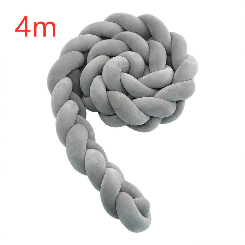 Heightening Baby Braided Crib Bumpers Knot Long Pillow Cushion Bedding Room Dector