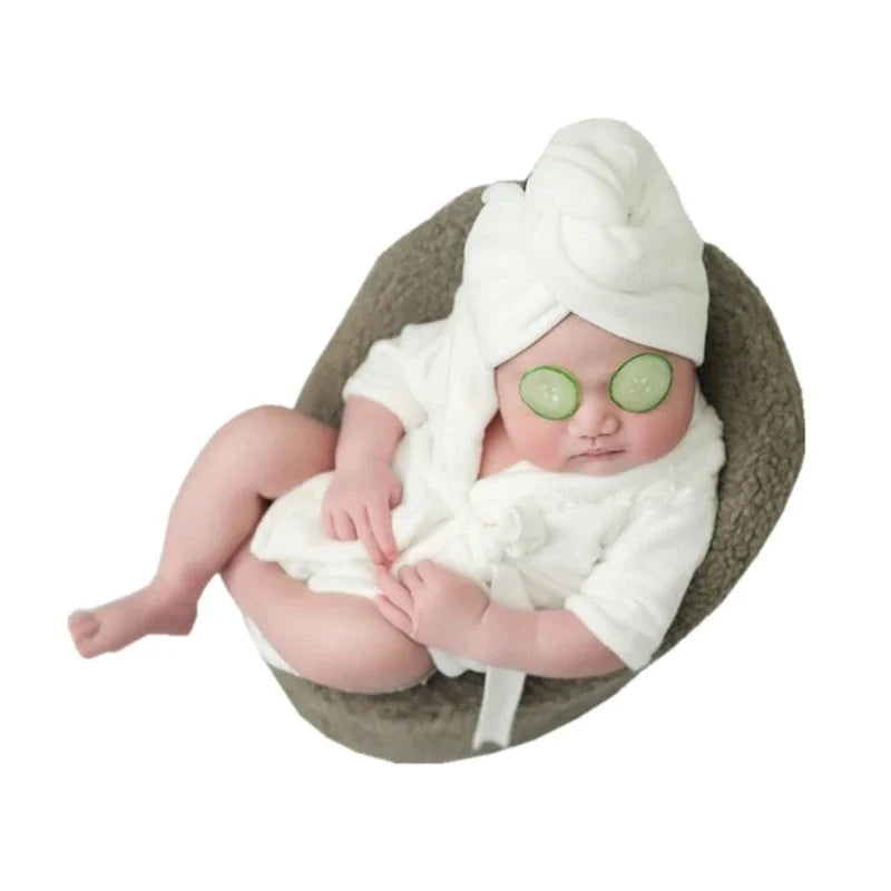 Newborn Photography Props Baby Hooded Robe with Belt Bathrobe Bath Towel Cucumber Set Outfit Baby Costume Photo Accessories