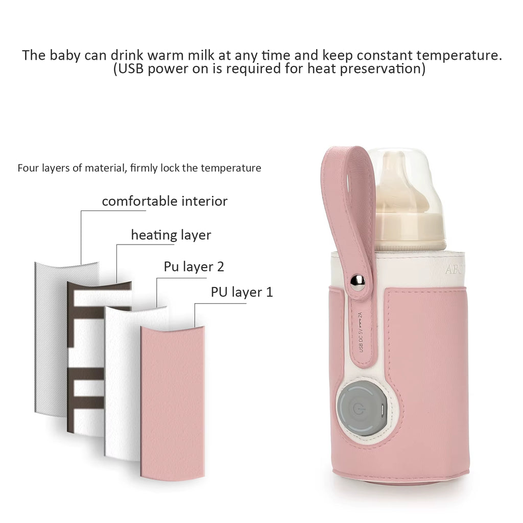 3 Temperature Adjustable Portable Baby Bottle Warmer, Portable Car Travel Bottle Warmer USB Milk Heat Keeper Baby Bottle Warmer