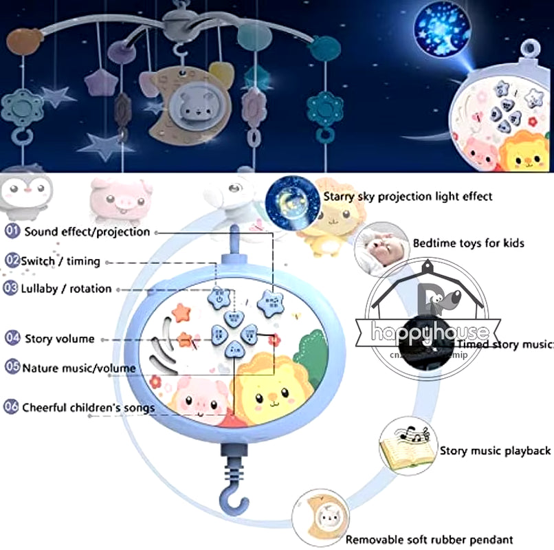 Baby Crib Mobile with Lights Music Projection for Infants 0-6 Months Remote Control Crib Toys for Newborn Baby Mobile for Crib